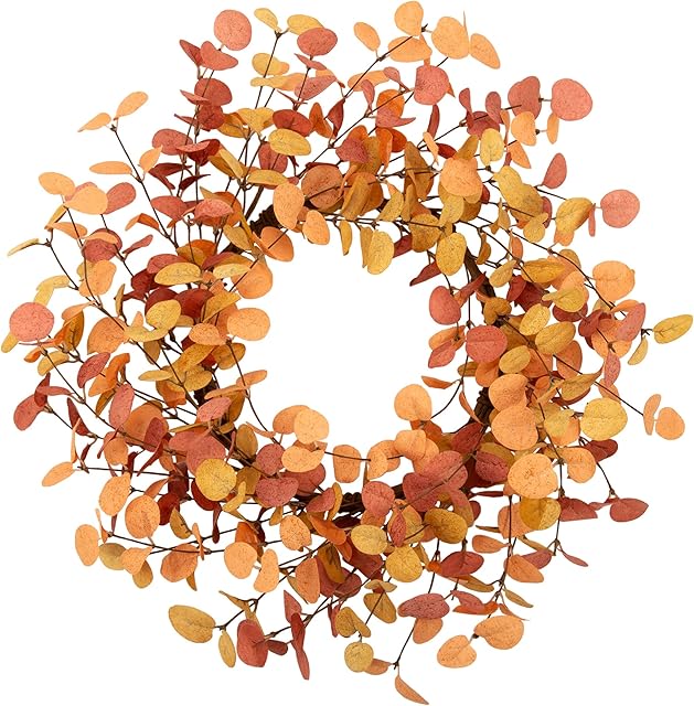 18 Inch Eucalyptus Leaves Fall Wreath - Artificial Autumn Farmhouse Wreath for Front Door, Home Wall and Window Decorations