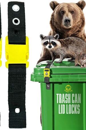 Critter Clips The Original Trash Can Locks for Animals, Easy to Install Bear Proof Trash Can Lock for Outdoor, Heavy Duty Raccoon Proof Garbage Lid Straps with Strong Buckles for Tight Closure, 2PCS