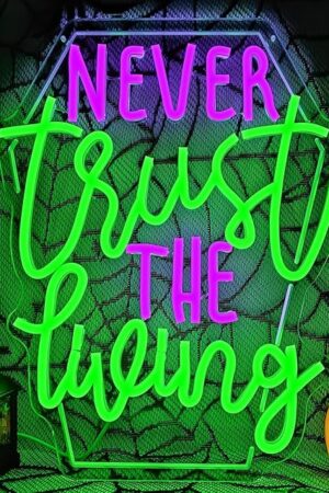 Ajoyferris Never Trust The Living Neon Sign Halloween Led Sign for Wall Decor Halloween Tombstone Neon Light for Party Chamber of Secrets Spooky House Bedroom Dimmable USB Led Light Sign