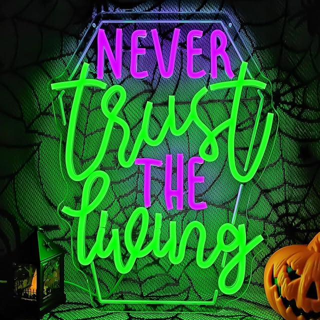 Ajoyferris Never Trust The Living Neon Sign Halloween Led Sign for Wall Decor Halloween Tombstone Neon Light for Party Chamber of Secrets Spooky House Bedroom Dimmable USB Led Light Sign