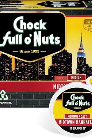 Chock full o’Nuts Midtown Manhattan Keurig K-Cup Pods for Keurig Brewers – Premium Arabica, Medium Roast – Single Serve – 1 Pack of 12 K-Cup Pods