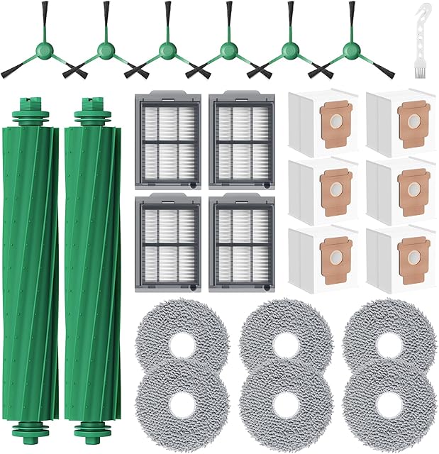 Replacement Parts for iRobot Roomba Plus 405 Combo/ 505 Combo Robot Vacuum, Roomba 405/505 Accessories Kits Include 2 Main Brush, 6 Vacuum Bags, 4 Filters, 6 Mop Pads, 6 Side Brushes, 1 Cleaning Brush