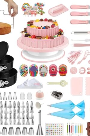Cake Decorating Kit - Cake Turntable for Decorating with Baking Springform Pans, Cake Leveler, Numbered Piping Tips, 2 Spatulas, Baking Supplies Tools