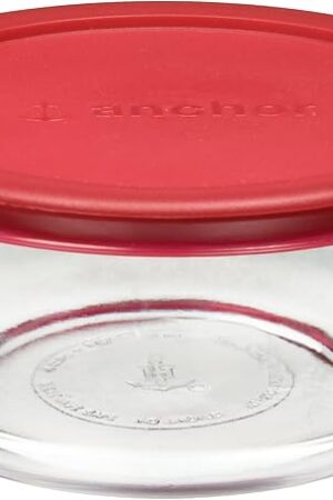 Anchor Hocking Classic Glass Food Storage Container with Lid, Red, 4 Cup