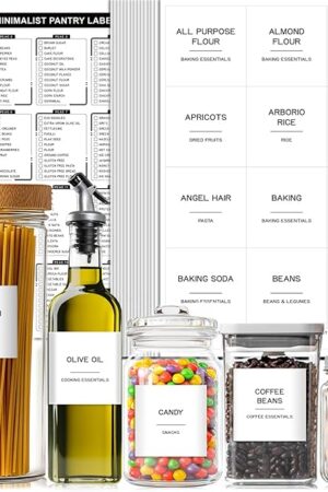 288 Pantry Labels for Food Containers, Preprinted Minimalist Waterproof Stickers for Organizing Storage Bins, Jars and Kitchen