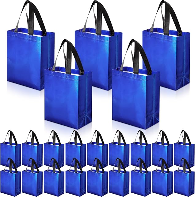 Eccliy 80 Pieces Gift Bags Set Glossy Reusable Tote with Handles Grocery Bags Bulk for Wedding, Bachelorette Party, Christmas(Medium,Blue)