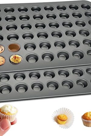 2 Pack Mini Muffin Pan,Nonstick Small Cupcake Pan,48 Cups Steel Muffin Tin,Cup Cake Pans for Baking Dishwasher Safe and Easy to Clean