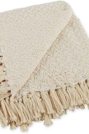 DII Throw Blanket Zig Zag Woven Cotton 50x60 Natural