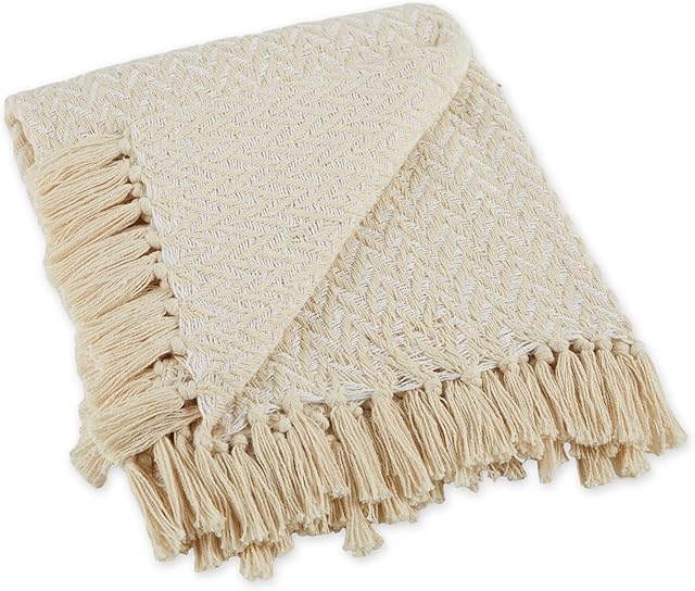 DII Throw Blanket Zig Zag Woven Cotton 50x60 Natural