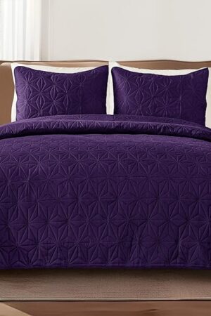 Whale Flotilla Queen Quilt Bedding Set Soft Purple Queen Size 3 Pieces Geometric Star Pattern