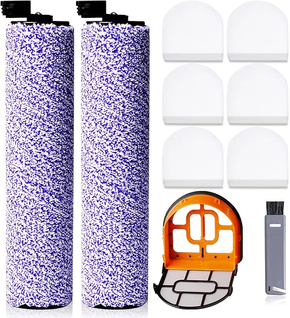 9 Pack Replacement Roller Brush and Foam Filters Kit Compatible with Shark WD101,AW302,WD201, WD161 WD261 AW261 Hydrovac XL 3-in-1 Vacuum Cleaner, Cordless Pro XL Vacuum Accessories