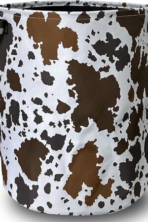 Cows Skin Brown Print Laundry Basket Foldable With Handles Tote Bag Oxford Cloth Animal Funny Laundry Hamper Clothes Storage Bucket Toy Organizer 18.9" x16.5" For Bathroom/Laundry/Bedroom