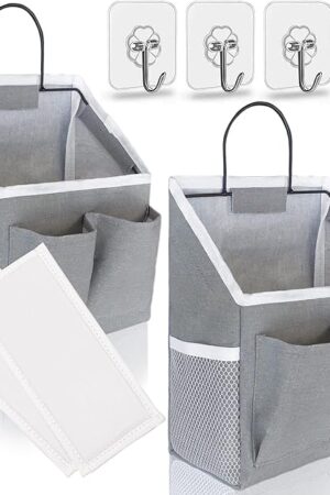 2pcs Small Wall Hanging Baskets for Organizing, Wall Hanging Storage Bag as Over the Door Organizer, Wall File Organizer, Rv Storage and Organization. For Bedroom, Office, Camper (Gray)