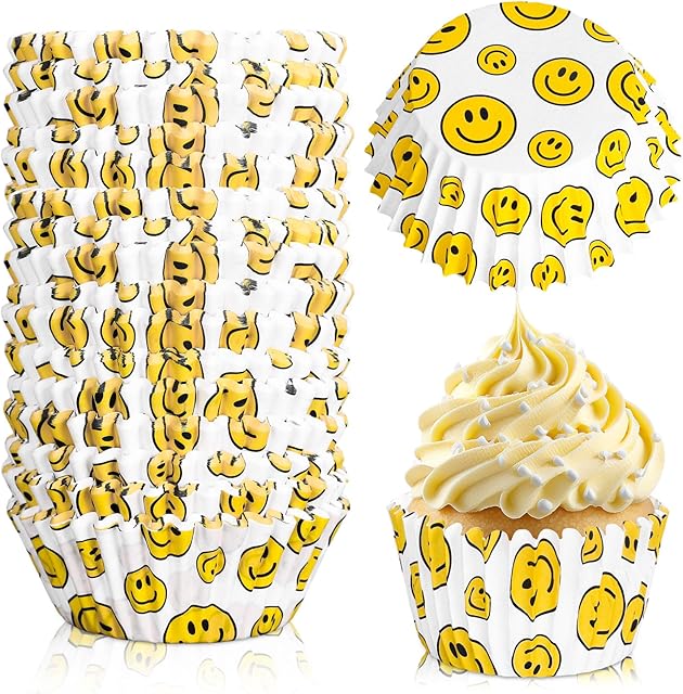 Whaline 300Pcs Smile Face Cupcake Liners One Happy Dude Cupcake Wrappers Decorative Paper Baking Cups Baking Liners for Baby Shower Wedding Birthday Party Supplies
