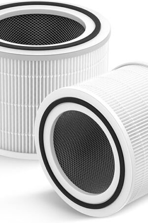 2Pcs Ouheal Replacement Filter for Core 300 Air Purifier LEVOIT Core300-P Core 300S Core300S-P High-Efficiency 3-in-1 H13 True HEPA Filter Activated Carbon 360 Degrees White