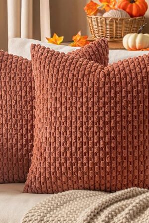 Woaboy Rust Throw Pillow Covers 20x20 Inch Set of 2 Decorative Couch Pillow Covers Farmhouse Soft Corduroy Boho Home Decors for Winter Spring Cushion Bed Sofa Living Room