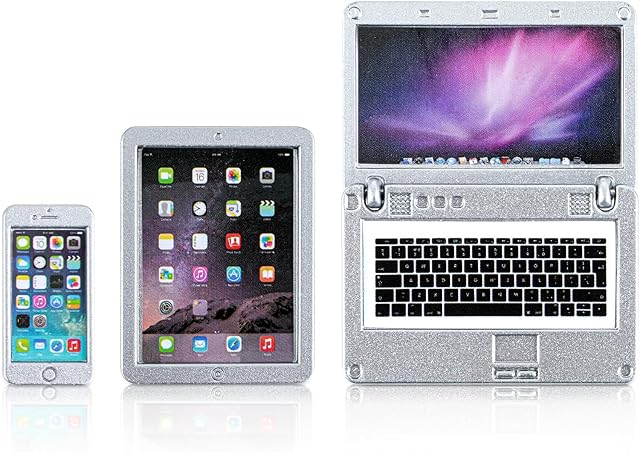 The Mini Dollhouse Accessories 3 Pack Mini Laptop Tablet and Smart Phone Scene Computer Simulation Play Set for Miniatures Doll Silver Festival Gifts Zinc Alloy Size 2.36 × 1.77 × 0.08 inches