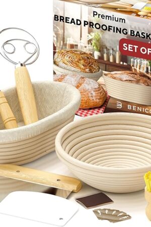 Complete Bread Proofing Baskets Set - Premium Quality Kit for Sourdough Bread Making - Includes 9" & 10" Banneton Basket w/All Needed Bread Baking Supplies - Perfect Tools for Baking Enthusiasts