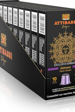 Attibassi Intenso – 100 Espresso Capsules – Compatible with Original Line Machines – Strong Italian Roast – Full-Bodied Flavor – Made in Italy