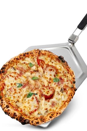 Checkered Chef Pizza Peel - Extra Large, Stainless Steel Metal Pizza Paddle with Folding Handle, Outdoor Pizza Oven Accessories - 13 Inch x 15 Inch