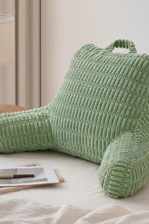 Blissful Diary Reading Pillow, Backrest Pillow with Shredded Memory Foam for Adult & Children, Designed for Bed and Couch Sitting Up, Includes Arms, Pockets and Washable Cover, Sage Green
