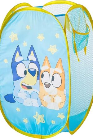 Bluey Pop-Up Hamper with Carry Handles – 21" x 13.5", Bluey and Bingo Design, Lightweight & Collapsible Laundry Basket for Kids’ Bedroom, Bathroom, or Playroom