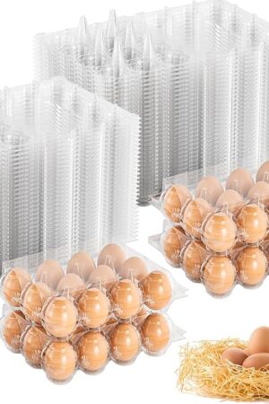 100 Pack Egg Cartons Cheap Bulk 12 Count Clear Plastic Egg Containers for Chicken Eggs, Reusable Egg Holder for Home Ranch Farm Commercial Market Display, Plastic Egg Packaging for Craft Projects