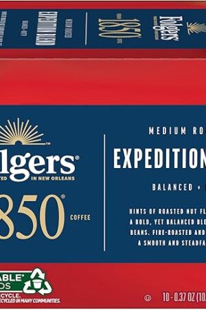 1850 by Folgers Pioneer Blend Medium Roast Coffee,10 Keurig K-Cup Pods