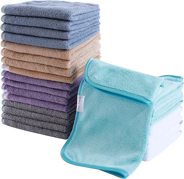 Cosy Family 24 Pack Soft Washcloths Set 12 x 12 inches Coral Velvet Fingertip Towel