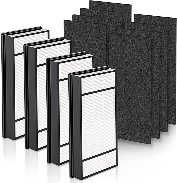 4*HEPA Filters+8*Carbon Filter, Compatible with Honeywell H Filter, True H13 HEPA Replacement Filters H Compatible with HRF-H1 HRF-H2, Fits Model HPA050, HPA150, HPA060, HPA160, HHT055, HHT155