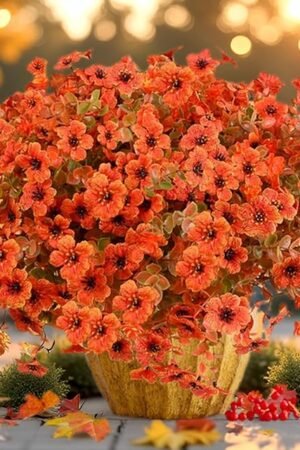 Artificial Flowers for Outdoor,14PCS Fall Realistic Faux Plants UV Resistant Fake Fake Plastic Flowers for Outside Indoor Porch Patio Window Box Planter Home Decor