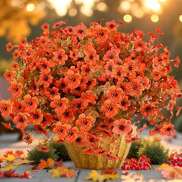 Artificial Flowers for Outdoor,14PCS Fall Realistic Faux Plants UV Resistant Fake Fake Plastic Flowers for Outside Indoor Porch Patio Window Box Planter Home Decor