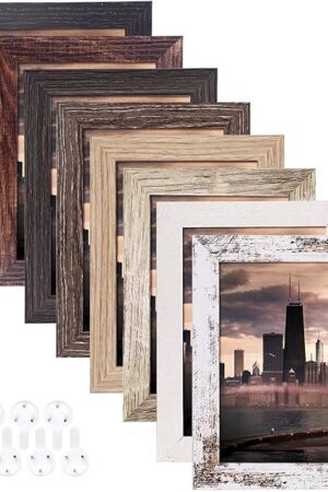 4x6 Picture Frames Set of 8, Rustic Picture Frames Multi Wood-Color,Vertical and Horizontal Formats for Wall Hanging and Tabletop Display,Perfect for Rustic Home & Office Decor