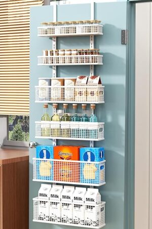 6-Tier Over The Door Pantry Organizer,Hanging Spice Rack,Over Door Adjustable Basket with Handle,Pantry Organization And Storage, Laundry Room,Bathroom,Large Capacity,D5.3xW15.7xH60.9in