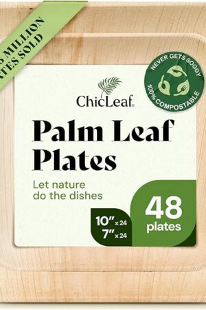 Chic Leaf Compostable & Biodegradable Palm Leaf Disposable Bamboo Plates - Disposable Party Plates for Appetizers - Camping Essentials - Reusable Party Supplies (10 & 7 Inch Square)