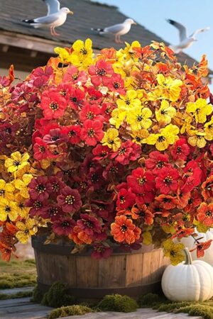 20 Bundles UV Resistant Artificial Fall Flowers for Outdoor - No Maintenance Thanksgiving Decor with Orange Blooms, Faux Silk & Plastic Plants for Porch, Yard (Fall Coffee Mix)
