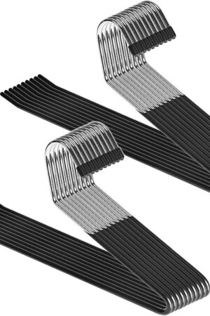 Zober Pants Hangers Non Slip - 20 Pack Open Ended Pants and Jean Hangers for Closet - Space Saving Clothes Hanger - Strong, Durable, Metal Pant Hangers (Black)