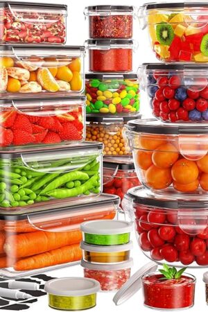 40 PCS Food Storage Containers with Lids Airtight (20 Lids &20 Containers) - Leakproof Meal-Prep Containers for Kitchen Storage Reusable Plastic Microwave/Dishwasher Safe with Labels & Pen