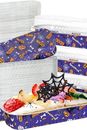 100Pcs Halloween Mini Loaf Pans with Lids, 6.8oz Rectangular Aluminum Foil Baking Pans Disposable Mini Cake Pans for Halloween Party