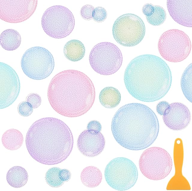 30 Pcs Bubble Non Slip Bathtub Stickers Colorful Bubble Anti Slip Shower Stickers Shower Floor Nonslip Sticker Applique Adhesive Decals Treads with Scraper for Bathtub Bathroom Floor