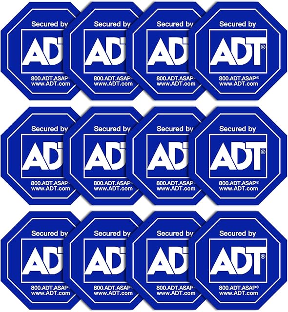ADT Stickers, 12 Pack ADT Security Stickers, HD Printed Waterproof Security Decals for Home Windows Door