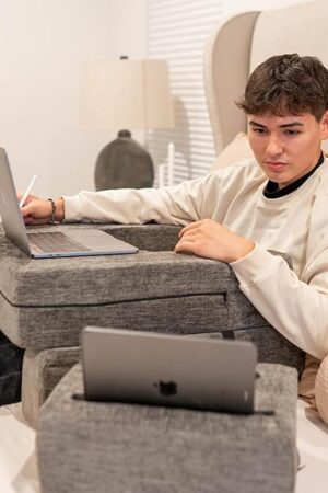 Adjustable Reading Pillow for Gaming, Back to School Laptop Pillow Desk with Cup & Phone Holder, Memory Foam Lap Desk Pillow for College Students, Extra Large Arm Rest Pillow for Working, Reading