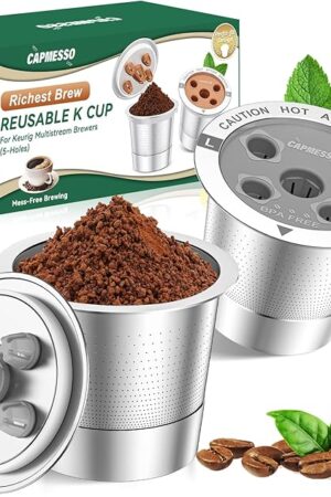 CAPMESSO Reusable K Cups for Keurig: 2025 Updated My K cup Metal Coffee Filter Refillable Coffee Pods with 5 Holes - for K Supreme/K Slim/K-Duo Gen2/K-Brew Chill with MultiStream Technology (2 Pack)