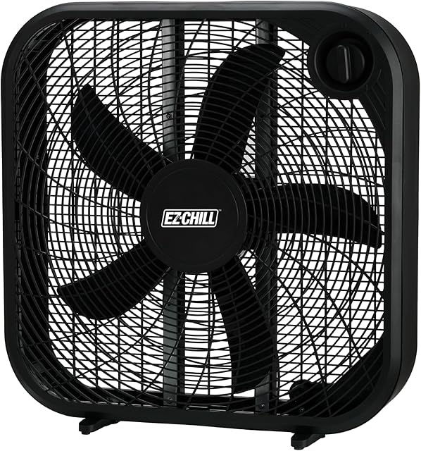 EZ-CHILL 20" 3-Speed Box Fan, Ideal for Home, Bedroom, & Office, Black