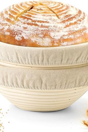 Bread Proofing Baskets Set of 2 8 inch Round Dough Proofing Bowls W/Liners Perfect for Home Sourdough Bakers Baking (8Inch, Round)