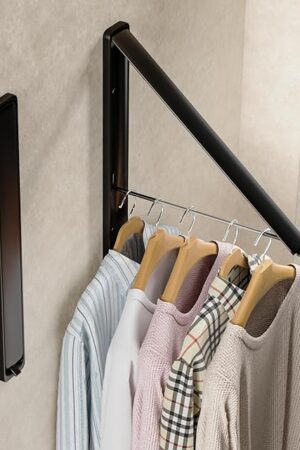 Dr.DJ Clothes Drying Rack Wall Mounted, Retractable & Foldable Clothes Hanger for Laundry Room Organization and Storage, Clothes Hanger Rack for Dorm, Closet, Balcony, Laundry Room(1P, Metal, Black)