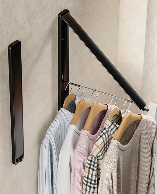 Dr.DJ Clothes Drying Rack Wall Mounted, Retractable & Foldable Clothes Hanger for Laundry Room Organization and Storage, Clothes Hanger Rack for Dorm, Closet, Balcony, Laundry Room(1P, Metal, Black)