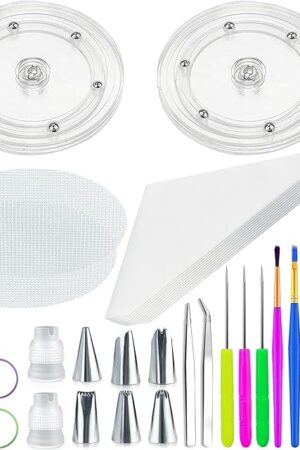 56 PCS Cookie Decorating Kit Supplies Including Acrylic Turntable Decoration Brushes Scribe Needle Piping Bags Icing Tips for Cookie Cupcake Cake Decorations