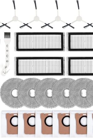 24 Pack Replacement Accessories for Dreame L20 / L30 Ultra Robot Vacuum，1 Main Brush 4 HEPA Filters 6 Side brushes 6 Mop Pads 6 Dust Bags 1 Cleaning Brush