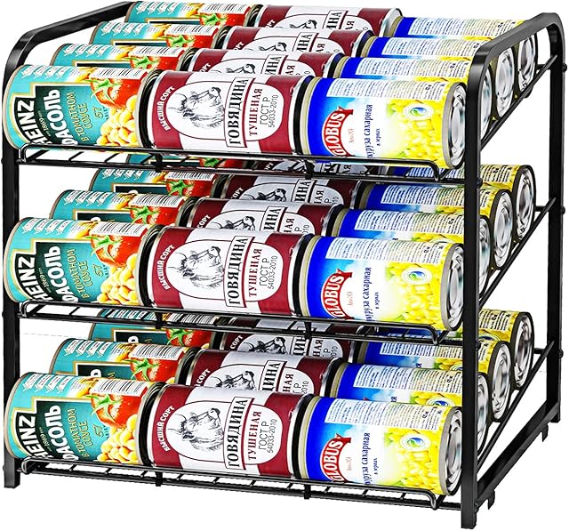 AIYAKA 3 Tier Can Rack Organizer Can Storage Dispenser Black